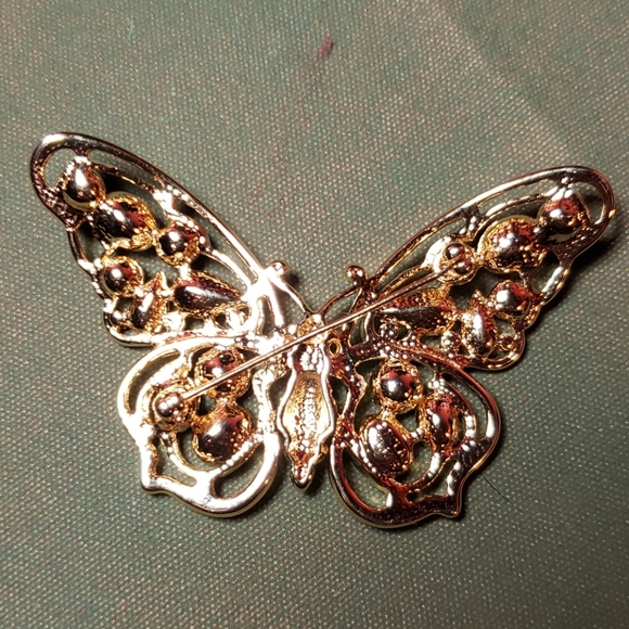 Gold Rhinestone Butterfly Brooch - Picture 3 of 5